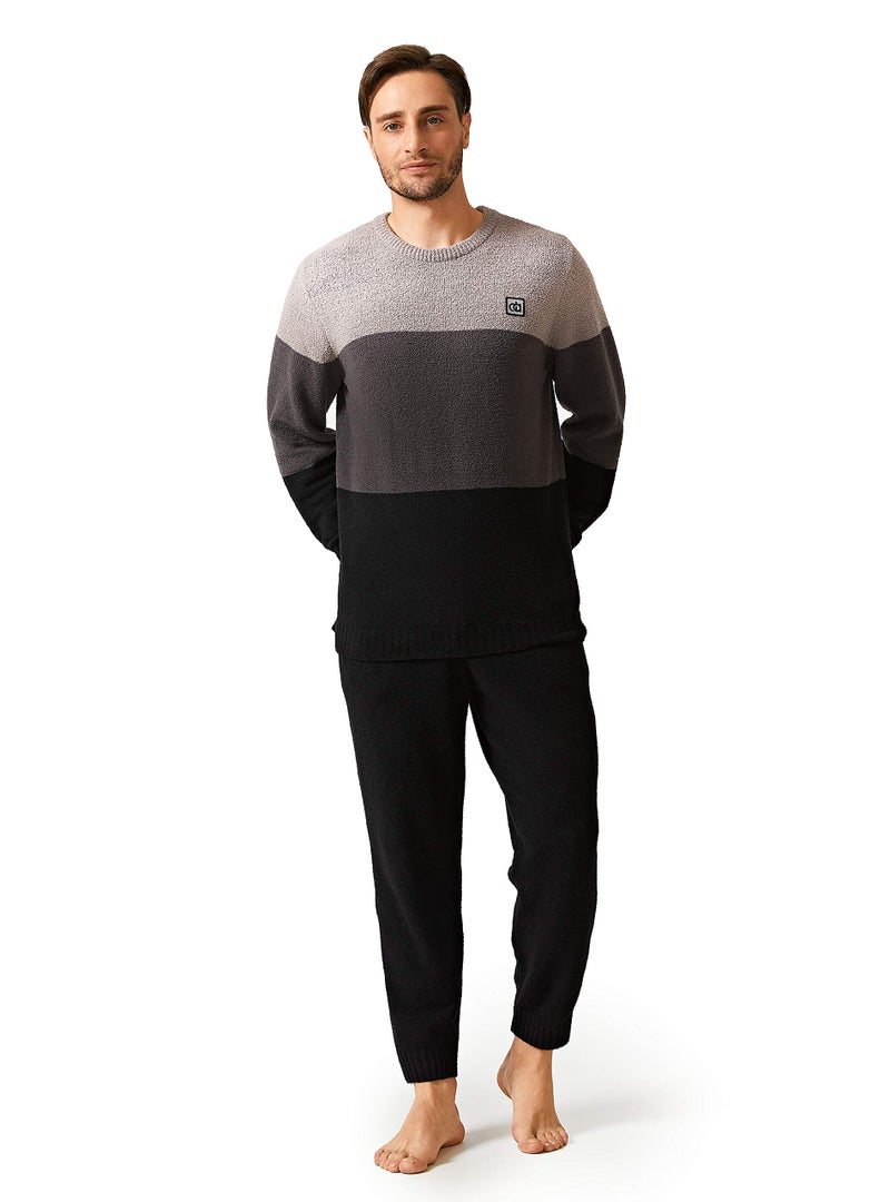 DAVID ARCHY Mens Pajamas Set Ultra-Soft Fleece Pajamas Lightweight & Breathable Sleepwear Long Sleeve Lounge Set with Pockets (L, Black - Gradient Color) - Image 1